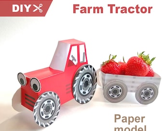 DIY Paper model 3D Farm Tractor | JPEG Printable Handmade toy for Kids | Children Activity