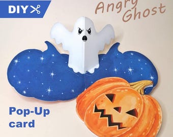DIY Halloween Pop-Up Card: Pumpkin & Angry Ghost Printable (JPG)