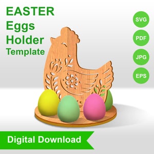 Modèle SVG de porte-oeufs de Pâques | Poule de Pâques à découper au laser | Décoration de table pour Pâques | Téléchargement numérique jpg svg pdf eps