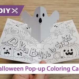 Carte à colorier imprimable pop-up DIY Halloween | Carte pop-up d'horreur | Carte faite main Halloween | Enfants, activité pour tout-petits SVG, Jpeg, PDF