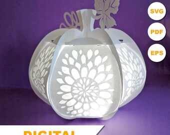Sunflower Pumpkin Lantern SVG Template, Halloween Paper Cut Light Box (Digital Download)
