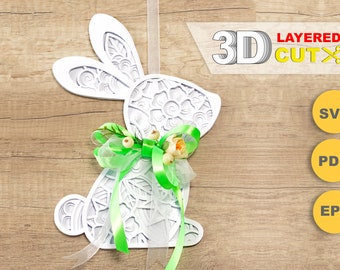 Easter bunny laser cut. Cricut multilayered  mandala bunny file for paper cut. Easter decor - SVG, PDF, EPS File for Laser Cut File