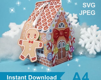 Gingerbread House Template: Paper Christmas Favor Box (Digital Printable)
