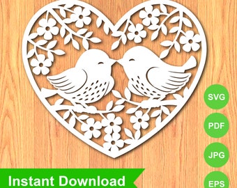 Valentine's Day Gift | Laser Cut File SVG | Love Kissing birds| | Cricut Laser Cut file ornament | Digital Download