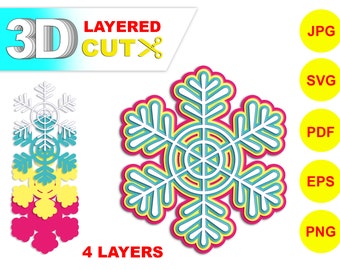 3D layered snowflake (#3) mandala cut. Home decor, Christmas garland. Multilayered Cricut file, paper and laser cut - SVG, PNG, EPS