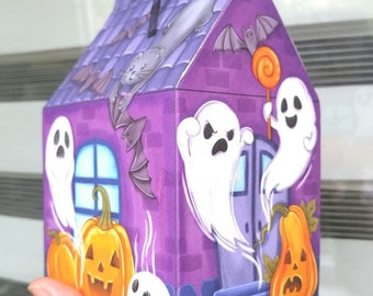 Ghost house template | Halloween Candy box | Instant download JPEG, PDF file | A4 size | Halloween favor box