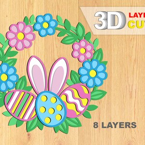 Frohe Ostern Kranz, Mandala Layered Digital Cut File, 3d Papercut Vorlage. Osterdeko - SVG, PDF, EPS Datei für Laser Cut