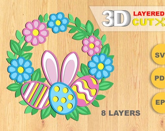 Happy Easter Wreath, Mandala Layered Digital Cut File, 3d papercut template. Easter decor - SVG, PDF, EPS File for Laser Cut