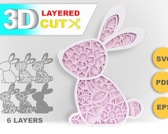Easter bunny laser cut. Cricut multilayered  mandala bunny file for paper cut. Easter decor - SVG, PDF, EPS File for Laser Cut File