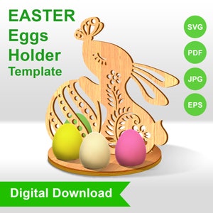 Modèle SVG de porte-oeufs de Pâques | Lapin de Pâques à découper au laser | Décoration de table pour Pâques | Téléchargement numérique jpg svg pdf eps