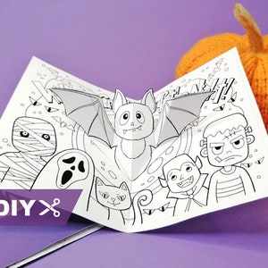 Carte de coloriage imprimable pop-up DIY Halloween | Carte pop-up d’horreur | Carte faite à la main d’Halloween | Enfants, Activité pour tout-petits SVG, Jpeg, PDF