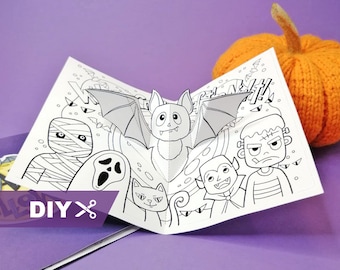 DIY Halloween Pop-up Printable Coloring Card | Horror Pop-up Card |  Halloween Handmade Card | Kids, Toddler Activity  SVG, Jpeg, PDF
