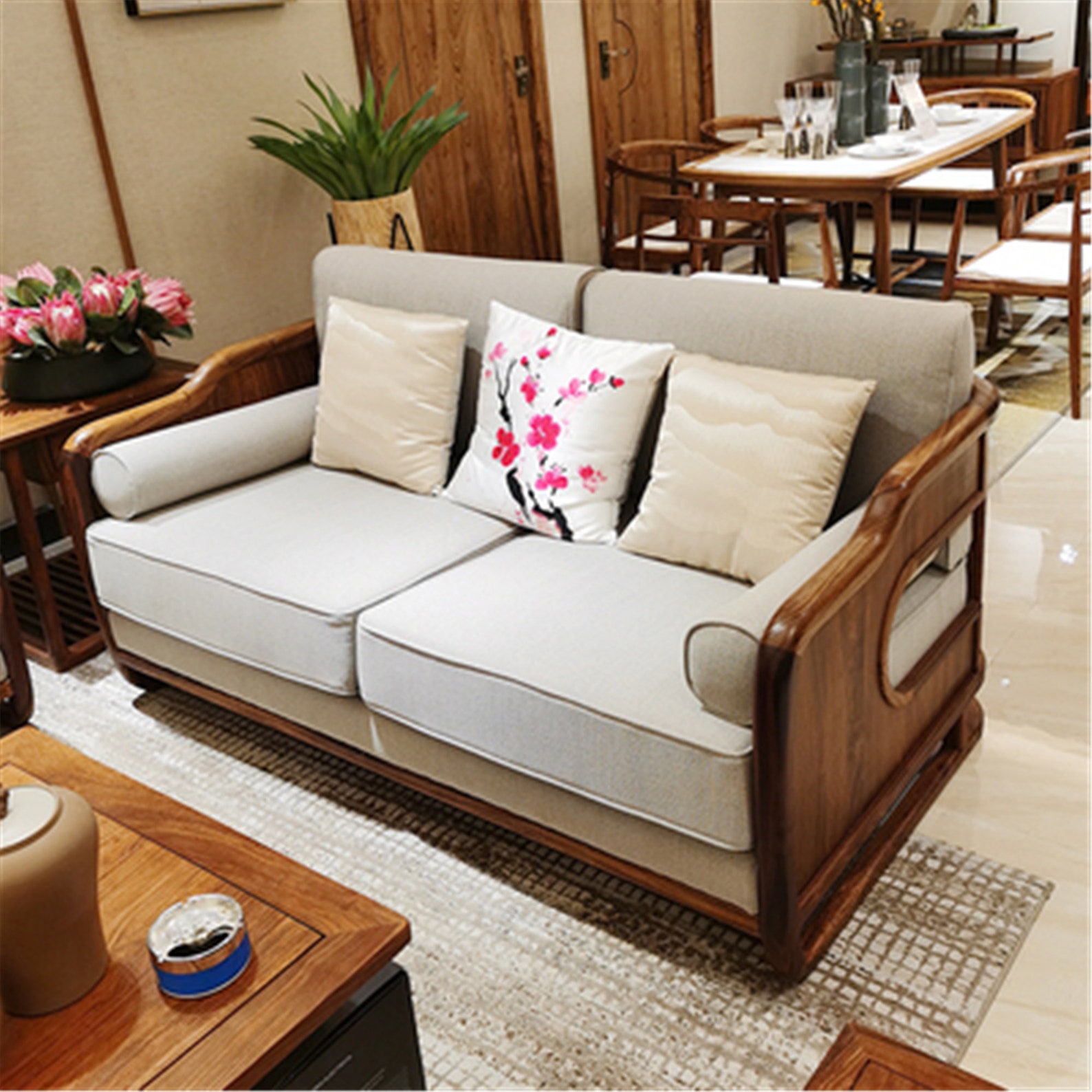 New Chinese solid wood sofa combined with modern simple Etsy