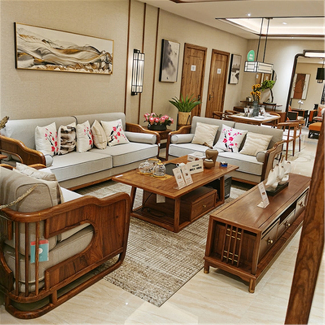 New Chinese solid wood sofa combined with modern simple Etsy