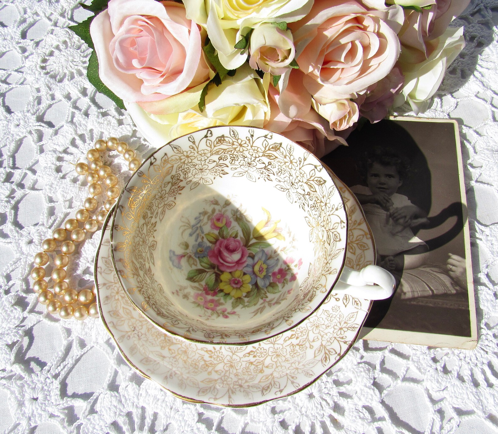 Fine English Vintage China Warranted 22 Kt Gold Filigree and Etsy