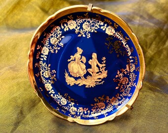 Limoges France, Cobalt Blue and Gold, Courting Couple Display Plate