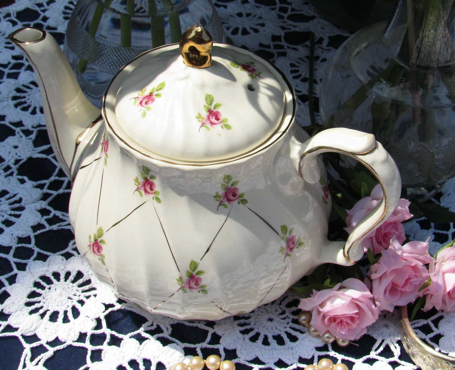 Sadler Teapot Ditsy Rose Gold Tea Pot 3632 Pink Rose English Etsy