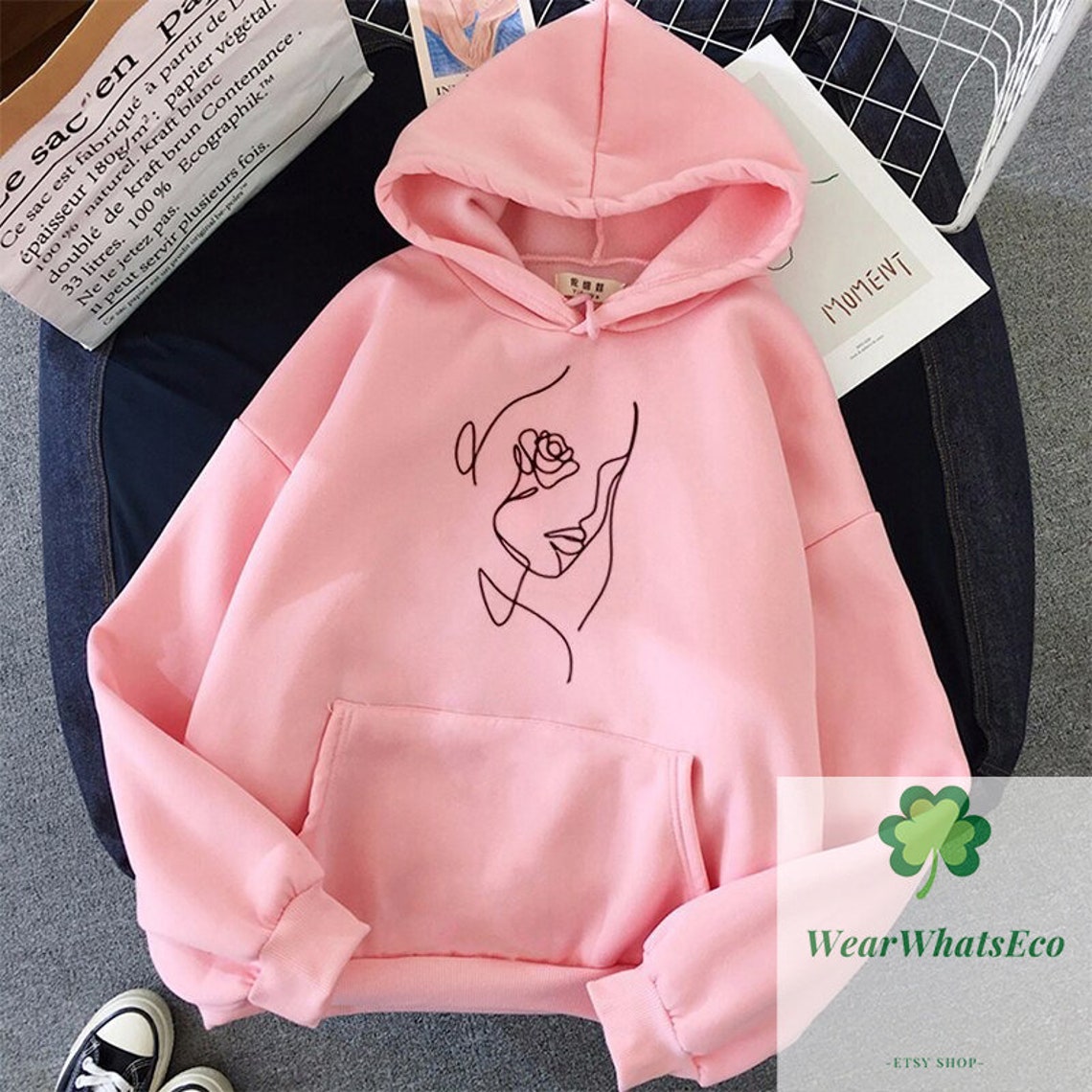 Minimalistic Women Abstract Hoodie AllMatch Kawaii Oversize Etsy