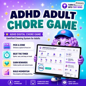 ADHD Adult Chore Game™ | Interactive Digital Download | Focus Sprint Timer & Dopamine Motivation Tool | Instant Download for Adults