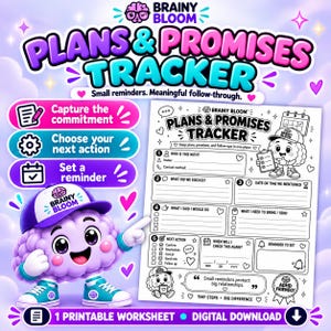 ADHD Plans and Promises Tracker Printable, Commitment and Follow Up Planner, Personal Reminder Checklist PDF