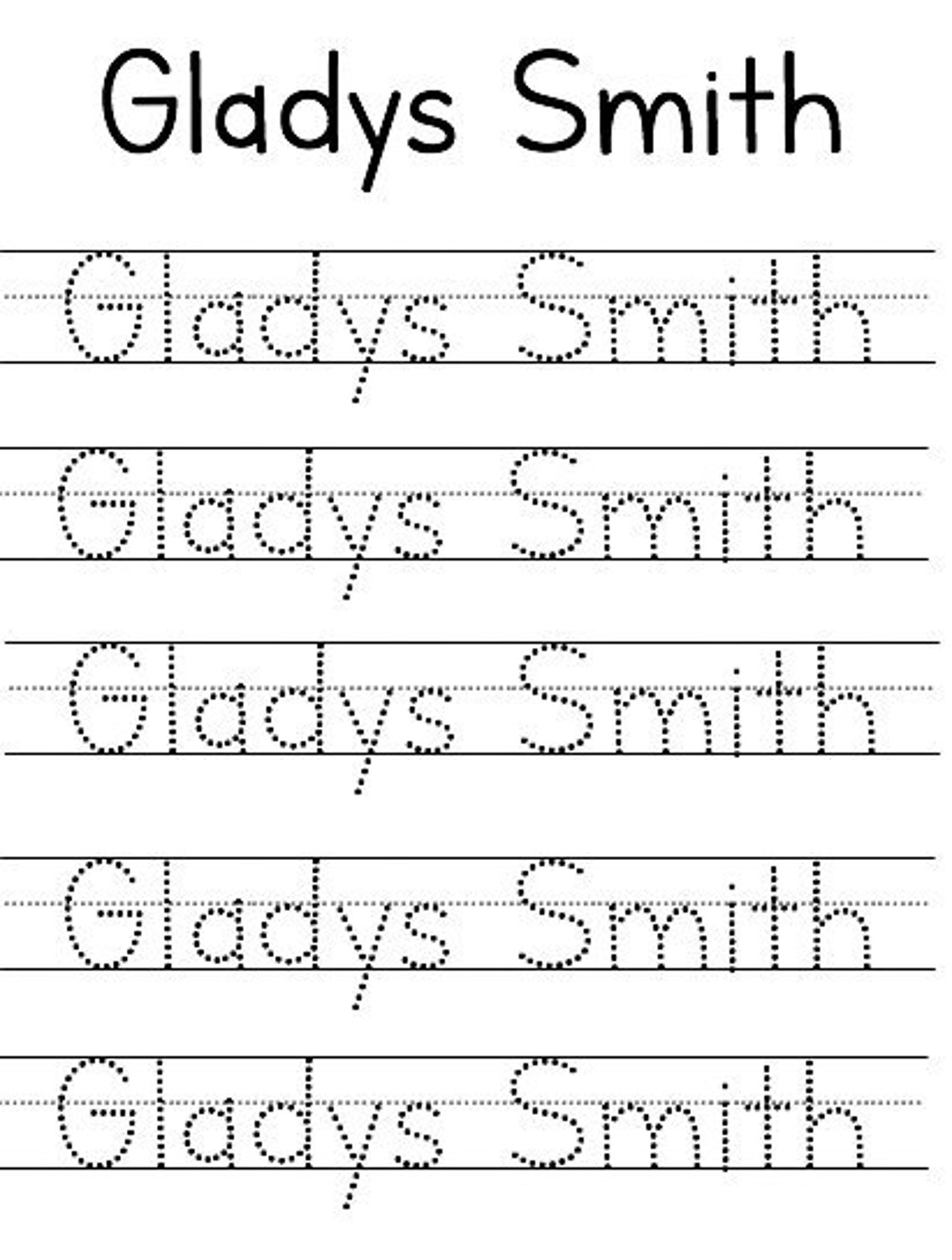 Custom Name Handwriting Practice Personalized Name Etsy