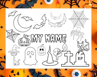Personlig Halloween-målarbild med namn | Anpassad Halloween-målarbok med namn | Digital nedladdning | Målarbilder för barn