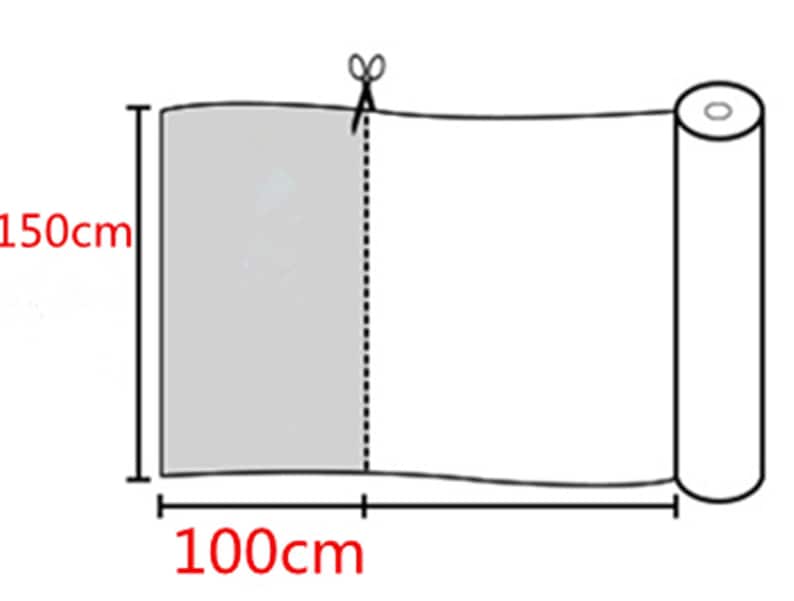 K&ouml;nnte beinhalten: Eine wei&szlig;e Stoffrolle mit den Ma&szlig;en 150 cm x 100 cm. Der Stoff ist aufgerollt und mit einem kleinen St&uuml;ck Klebeband befestigt.