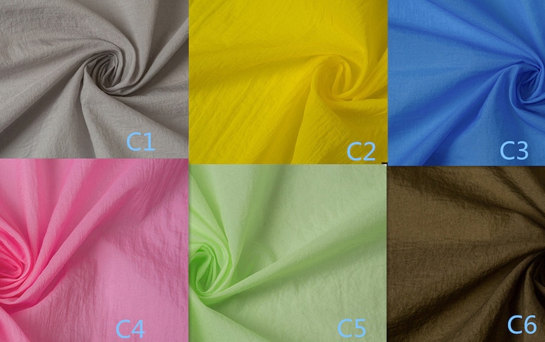 K&ouml;nnte beinhalten: Sechs Stoffmuster in verschiedenen Farben: Grau, Gelb, Blau, Rosa, Hellgr&uuml;n und Braun. Die Muster sind mit C1 bis C6 beschriftet.
