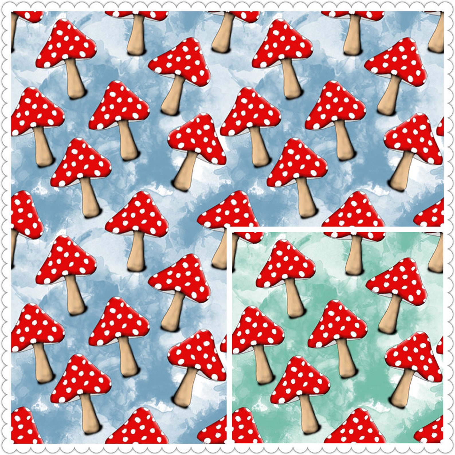 Small Mushroom Printed Fabric 1 Meter Printed Cotton Fabric Etsy