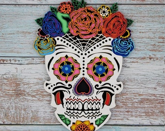 Sugar Skull Wall Art, Painted or DIY, Day of the Dead, Dia de los Muertos, Halloween Decor, Halloween DIY Craft, Fall Decoration