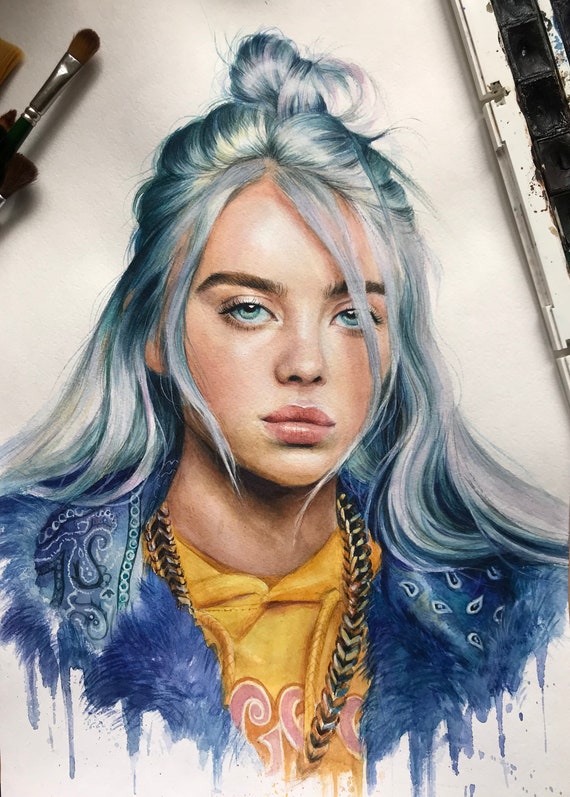 Watercolor Portrait of Billie Eilish Custom Watercolor | Etsy