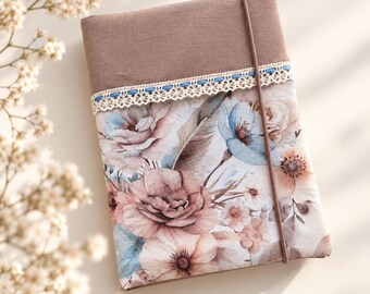 Funda personalizada para el libro de registro del bebé: funda de tela con flores marrones y azules | hecha a mano | cartilla de vacunación, tarjeta del seguro