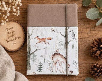Funda personalizada para el libro de registro del bebé: funda de tela con animales del bosque | Hecha a mano | Cartilla de vacunación, tarjeta de seguro médico