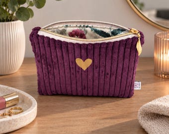 Neceser de pana color ciruela | Neceser con forro de algodón revestido | Idea de regalo para mujer