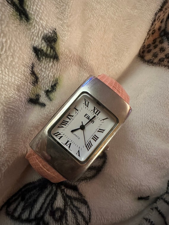 Eikon Gold Silver Tone Quartz Stainless Steel Case Cuff Watch EIKON BLACK OR GOLD+SILVER TONE,LIZARD PRINT,WHITE DIAL CUFF  main image 2