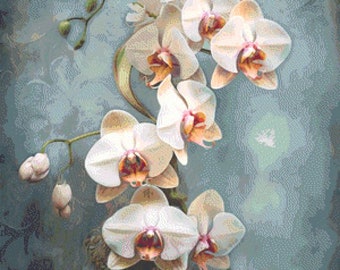Vintage orchidee kruissteekpatroon, bloemen borduurwerk afdrukbare grafiek PDF, handwerkborduurwerk, modern Oekraïne kruissteekpatroon