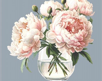 Cross stitch pattern , Peonies bouquet pdf , Flowers cross stitch decor , Ukraine Modern embroidery design , Floral wall art