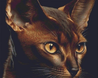 Cross Stitch Pattern, Abyssinian Cat Embroidery, Big Cat Wall Art Hand embroidery pdf, Ukraine modern cross stitch pattern