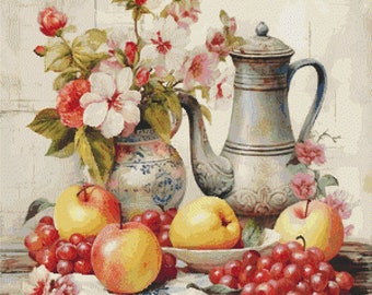 Cross Stitch Pattern, Still life with fruits 2, Wall Art Embroidery PDF, Ukraine Counted Cross Stitch Pattern, Pattern Keeper app compatible