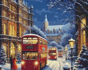 Cross Stitch Pattern, Christmas city Wall Art Embroidery PDF, Modern Ukraine cross stitch pattern, Hand Embroidery Pattern