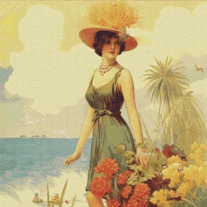 Carte postale d'été au point de croix, broderie d'art mural en PDF, motif de point de croix ukrainien moderne, compatible avec l'application Pattern Keeper