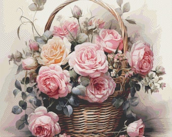 Cross stitch pattern, Flowers Embroidery Printable Chart PDF, Roses Bouquet pattern, Modern Ukraine Pattern, Pattern Keeper app compatible