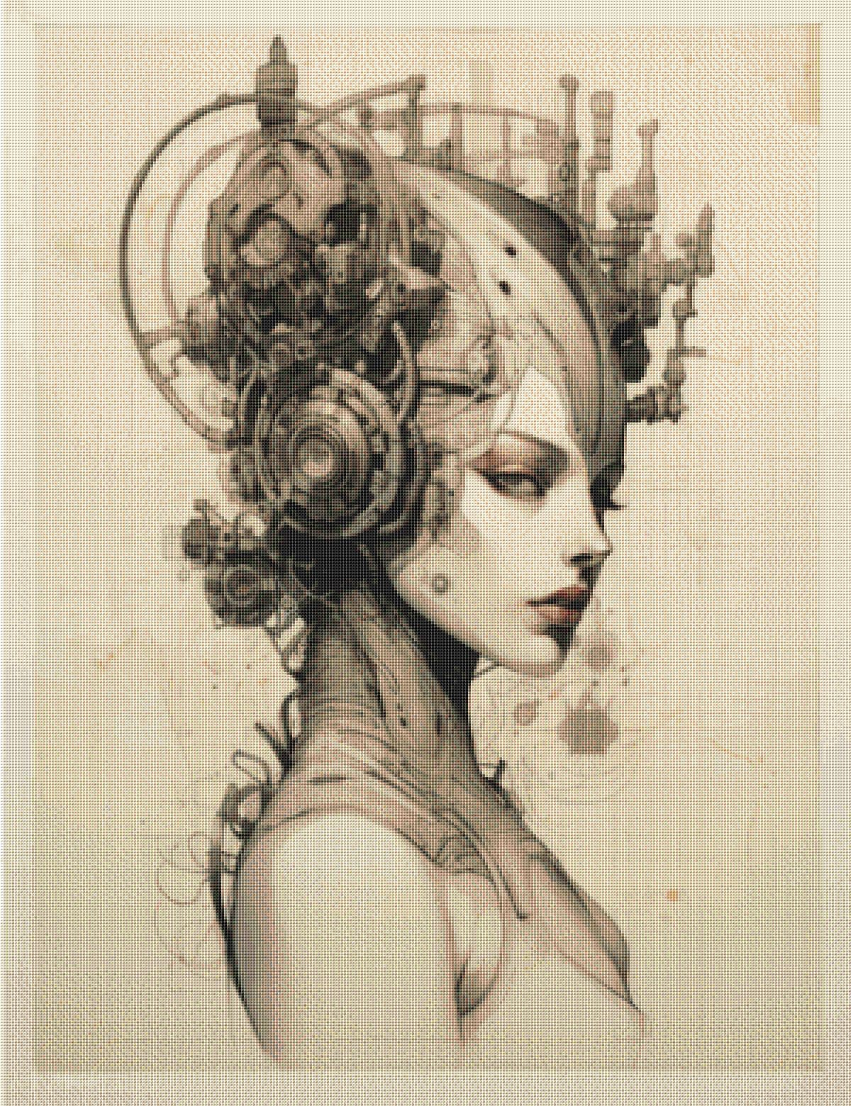 Counted Cross Stitch Pattern, Cyberpunk Girl Embroidery, Wall Art ...