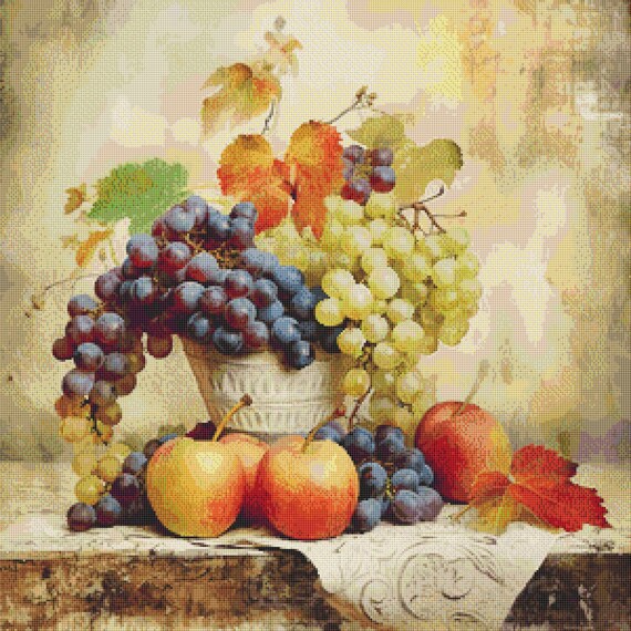 完成品】果物のある静物 クロスステッチ
