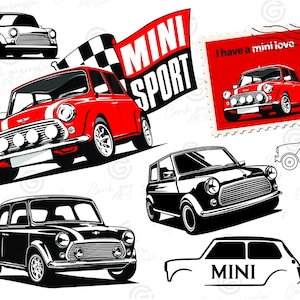 Mini Cooper Vector Bundle SVG/EPS/PNG/Ai stencil art, taglierina in vinile, creazione logo, taglio laser e poster stampabile