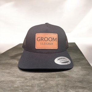 Bräutigam Hut mit personalisierten Hochzeitsdatum Hochzeit SnapBack Trucker Hut Junggesellenabschied Baseballkappe Leder Patch Hut Hochzeit Geschenke Ideen