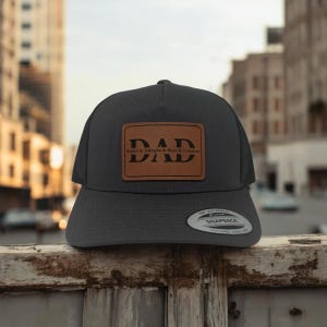 Fathers Day gift Ideas Hat with Childrens Names in the Middle Personalized Baseball Cap Christmas Gifts for Him Engraved Leather Patch Hat