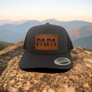 PAPA Engraved Trucker Hat with Grandchildren Names in the Middle Gifts for New Grandfather Gift Ideas for GrandaDad Leather Patch Cap