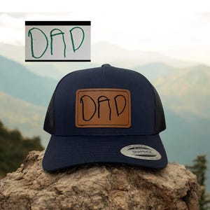 Fathers Day gift Ideas Dad Hat with Children’s Handwriting Custom Handwriting Hat Personalize Cap Gift for Him Engraved Leather Patch Hat