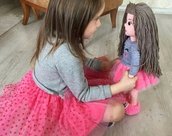 Personalized girl doll, Personalized keychain doll, Portrait girl doll, Look a like crochet doll, Crocheted mini me keychain